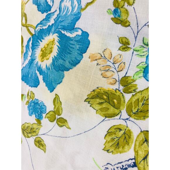 1960s Mod Retro Flower Power Table cloth Round Leaves Blue Green Yellow 65" Dia - Picture 7 of 9